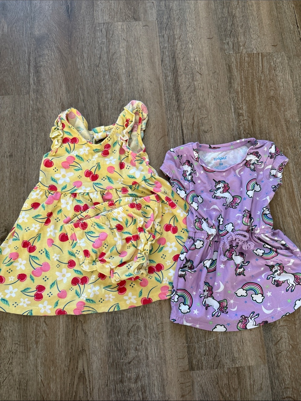 Kidgets Yellow Cherry Dress & Kidgets Purple Unicorn Dress Duo